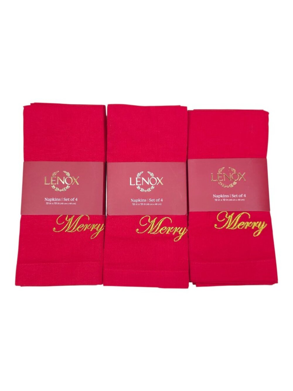 Lenox Holiday Napkins Set Of 12 19"x19" Embroidered Merry Believe Peace & Joy